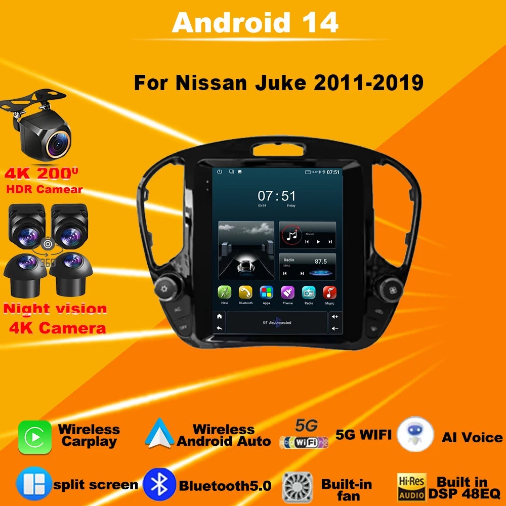 

Android 14 Car Radio 9 inch For Nissan Juke 2011-2019 Multimedia Video Player Navigation GPS Stereo Touch Screen Carplay dvd