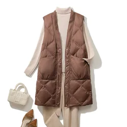 SEDUTMO Autumn Quilted Duck Down Long Vest Tunic Jacket Women Winter Feather Long Warm Basic Casual Waistcoat ED2121