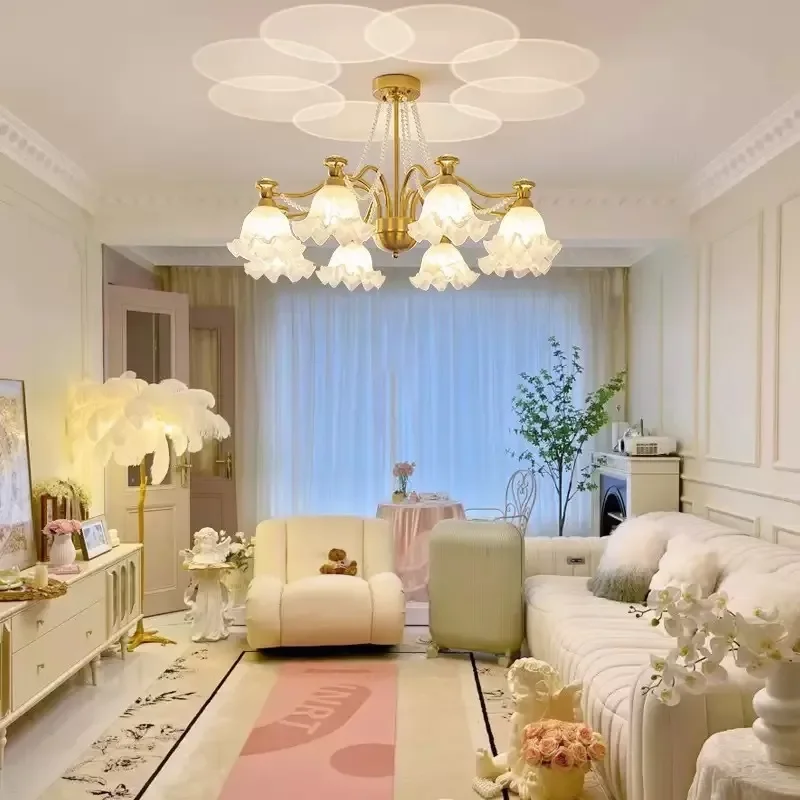 for French Living Room Chandelier Personalized Creative Medieval Cream Warm Flower Lamp Bedroom Full Spectrum Projection Eye