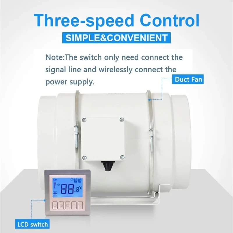 Price Big Air Flow 4 Inch 220~240V Custom Made Duct Fan Booster Ventilation Fans With Control Panel Exhaust Fan