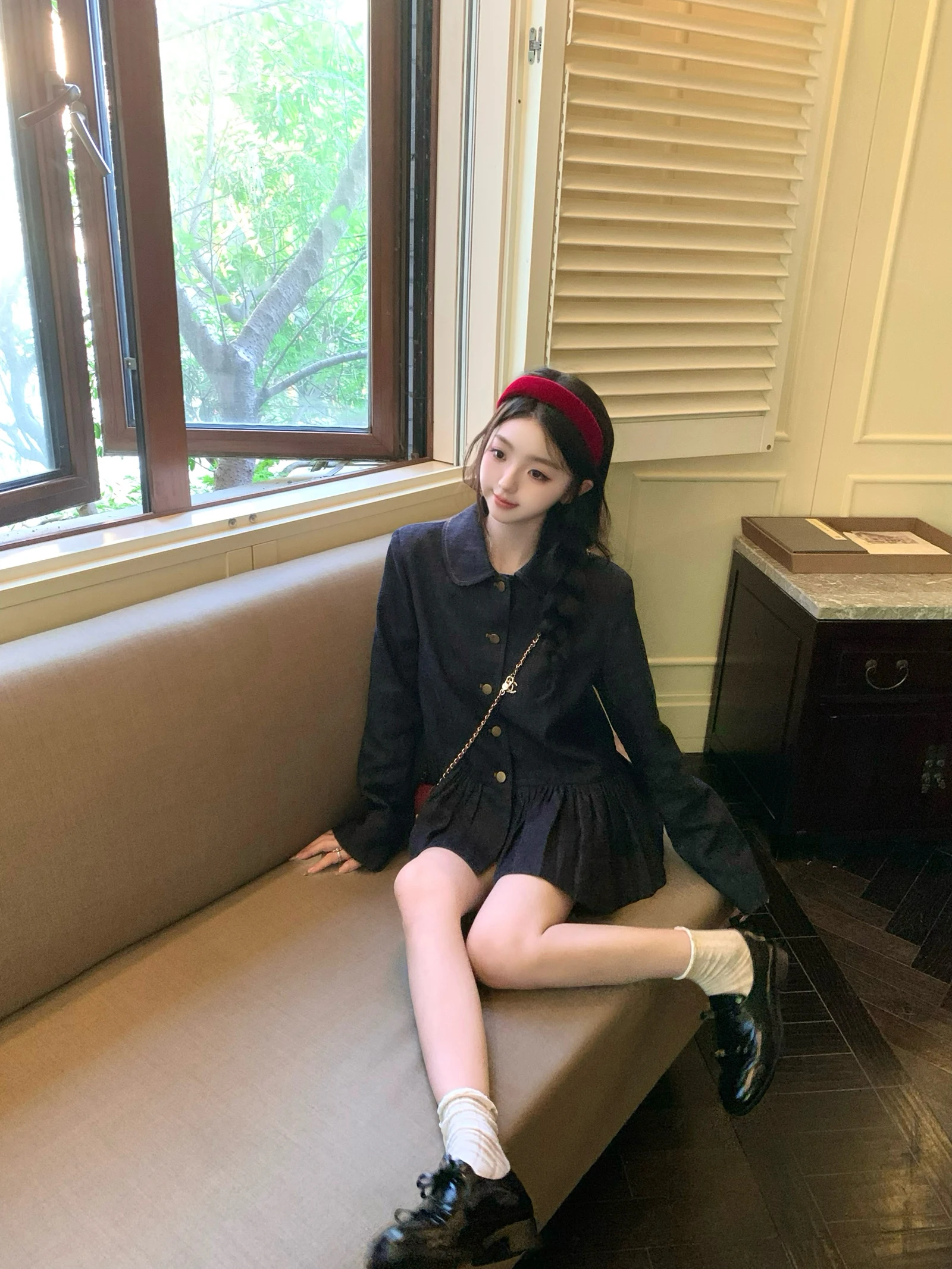 

Zhang Bao Bao Retro Denim Jaet Long Sve Doll irt Autumn Faionable Small Size Straight Cut Cotton Linen Blend Women's...