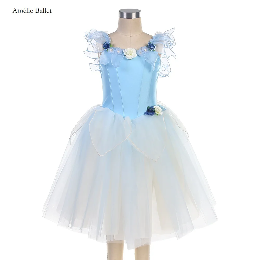 

24076 Off the Shoulder Sky Blue Spandex Bodice Length Romantic Ballet Tutus Female Ballerina Dancing Dresses Performance Tutu