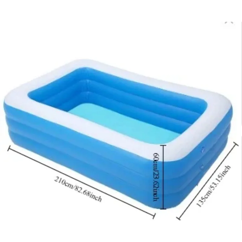Niebiesko-biała dmuchana basen dla dorosłych – duży basen PVC dla rodziny do ogrodu, na patio i do zabawy w wodzie na lato