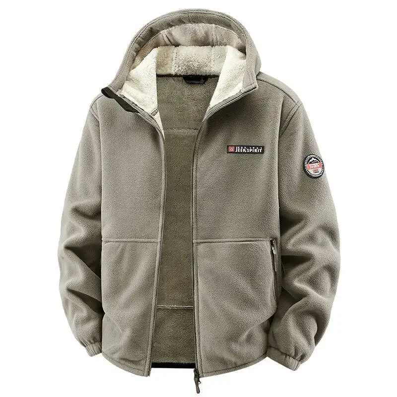 Men's Outdoor Sport Hooded Sweatshirt Jacket Warm Fleece Liner Windproof Softshell Inner Polar Fleece Coat with Zipper & Pockets