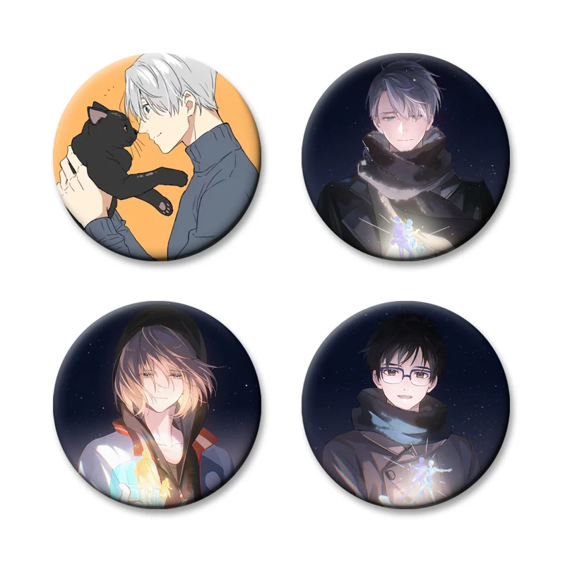 Anime YURI!!! on ICE Brooches Backpack Accessories Round Lapel Pins Yuri Katsuki Victor Nikiforov Yuri Plisetsky Cartoon Badge view 2