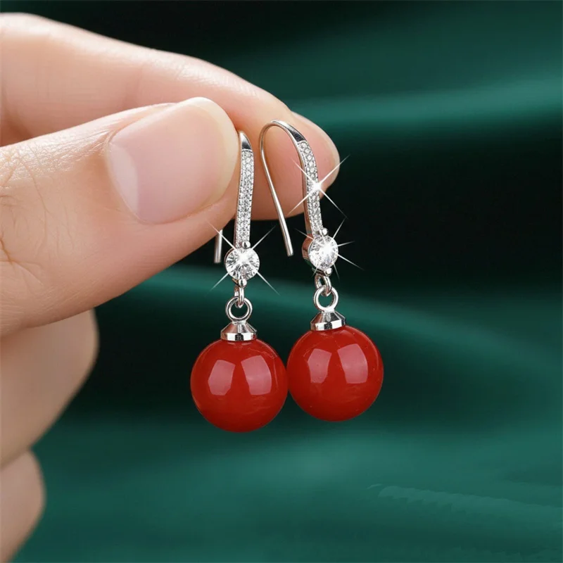 

925 Sterling Silver Drop Earrings Inlaid With 5A Zircon Agate, Hotan Jade Women's Earrings Party Wedding Jewelry Accessories