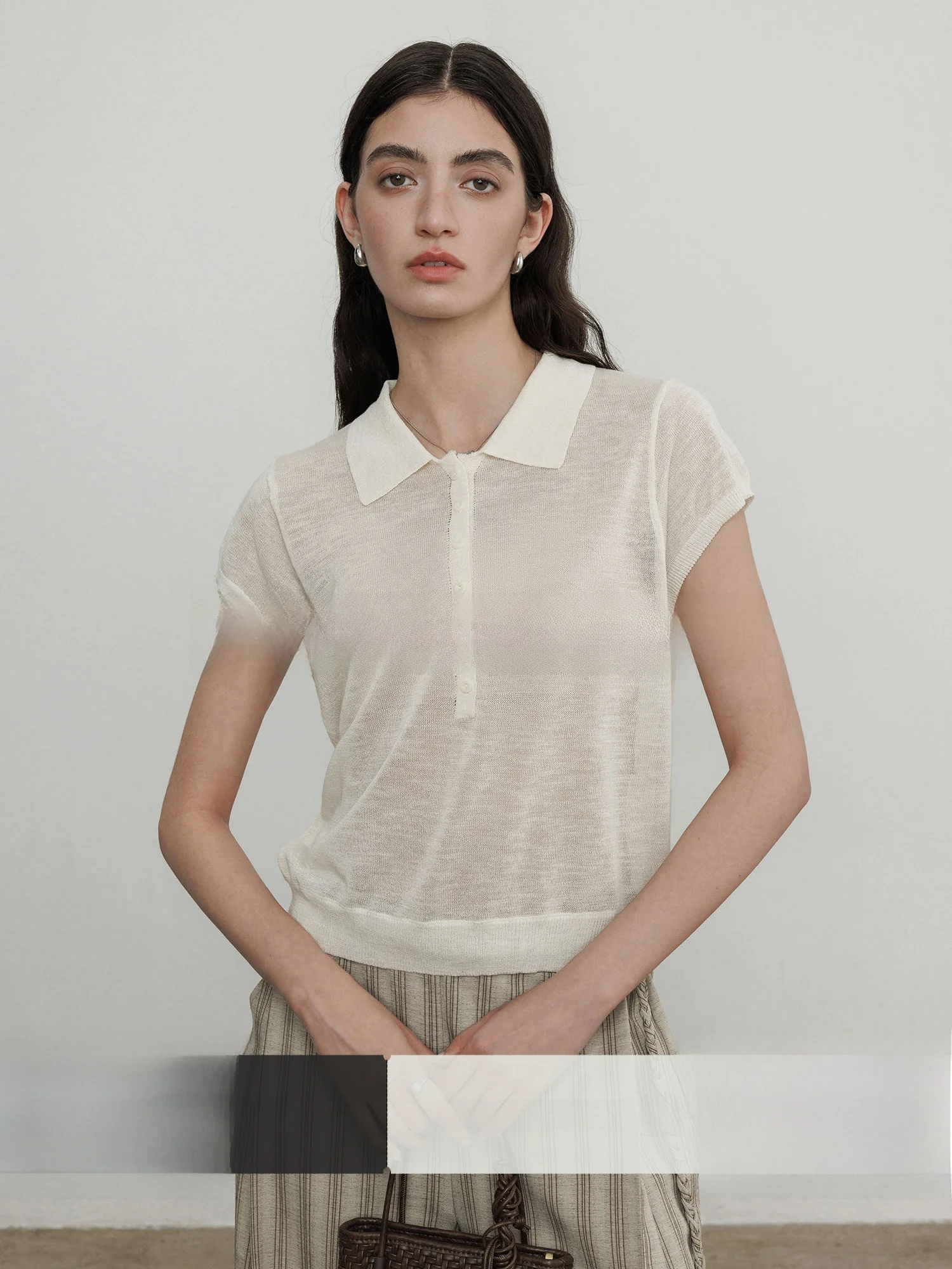 

CHICJRE Casual Knitted Short Sleeve Women's Top 2026 Summer New Commute Leisure Lazy Atmosphere Polyester Rayon Linen Blend