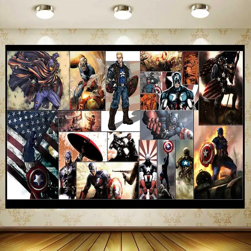 Captain America Photography Background Children Birthday Party Decoration Boy Hero Series Cartoon Anime Banner Background Cloth