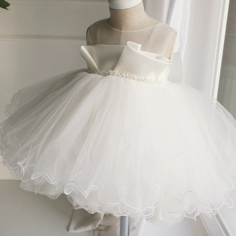 

Baby Girl Christening Gowns Dress For Baptism Wedding Bow Layered Tulle Newborn Party Wear Infant Princess 1 Year Birthday Dress
