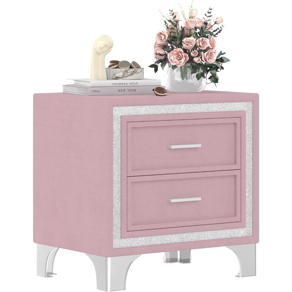 금속 다리가 있는 침실용 미드 센추리 벨벳 서랍장 2개, 다리와 손잡이를 제외한 완전 조립형, 침대 옆 테이블