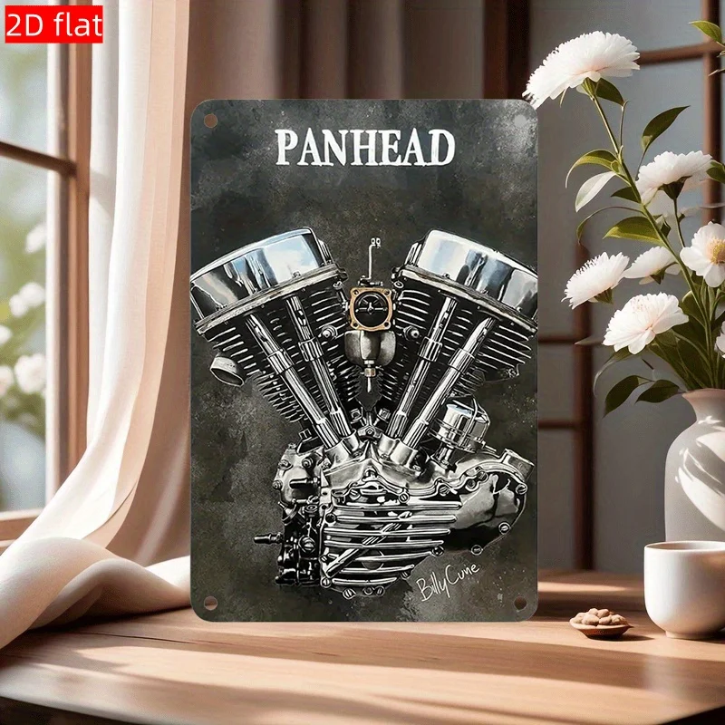 Vintage Panhead Motorcycle Metal Wall Art Sign -   Durable Chrome Engine Design, Industrial Chic Decor for Garage, Bar, Cafe,