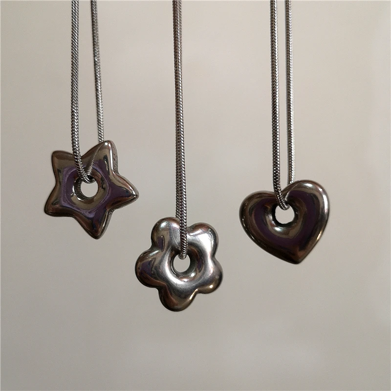 Vintage Y2k Edelstahl Blume Herz Stern Pentagramme Anhänger Schlange Kette Halskette Für Frauen Männer Hip Hop Schmuck Zubehör
