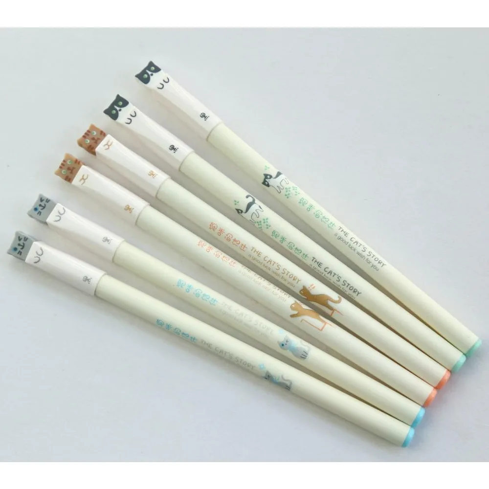 0.38mm Gel Pens Black Ink Colorful Cats Design Fine Point Writing Pens for School Office Stationery Art Drawing 6 Pack