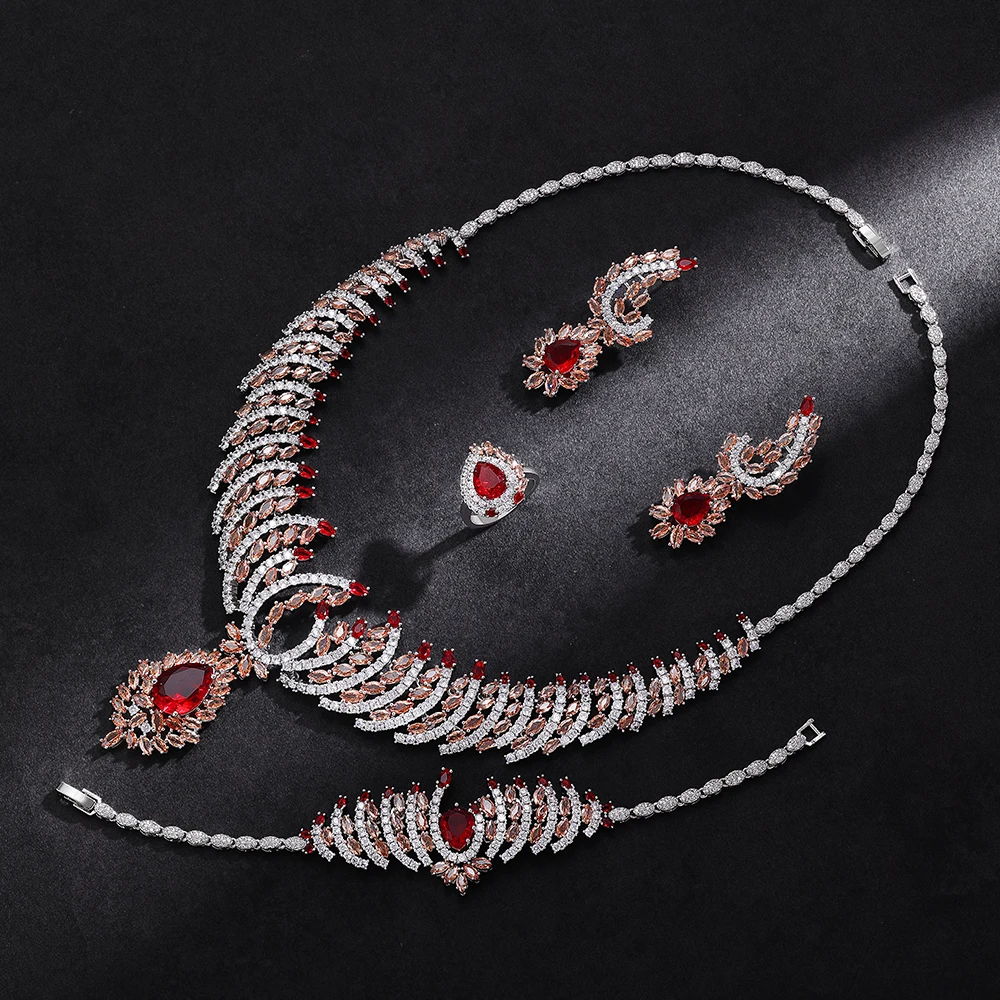 

Роскошный свадебный комплект украшений в Дубае для невесты, 4 шт., разноцветный комплект украшений с кубическим цирконием, аксессуары для вечеринок