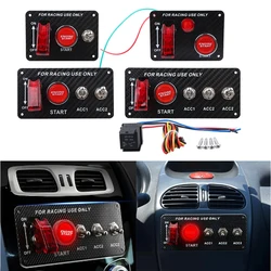 DaierTek 12V Racing Car Ignition Switch Panel Engine Start Stop Ignition Push Buttons LED Toggle Switch Panel Carbon For Truck