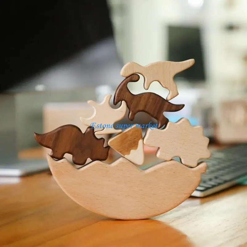 090B Trẻ xếp chồng đồ chơi cân bằng khối khủng long Hoạt động xây dựng cảm giác trẻ