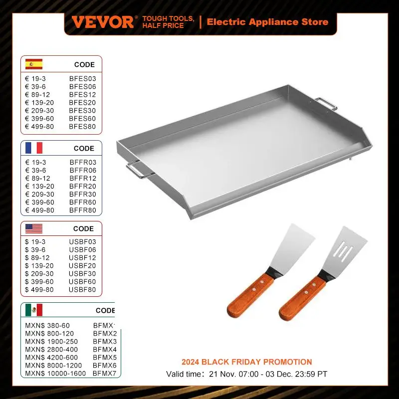 VEVOR Plancha Inox Barbecue à Charbon de Bois Plaque de Cuisson en Acier Inoxydable 81x43cm Plaque