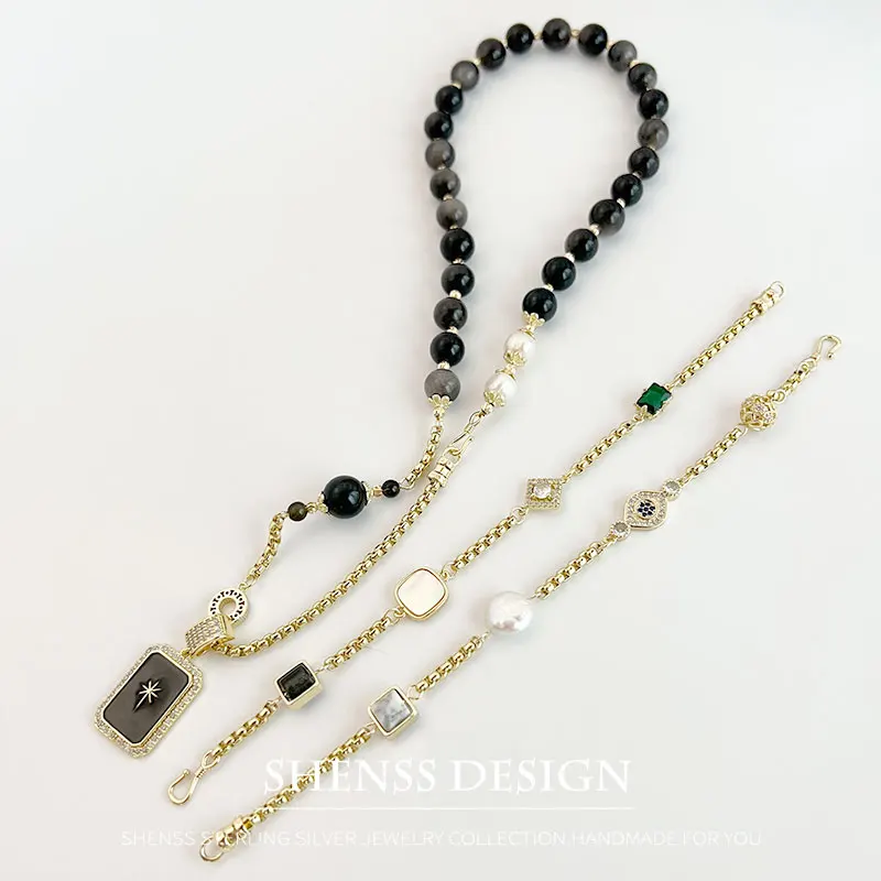 Exclusive Obsidian Spliceable Necklace Bracelet Set with 5 Ways to Wear