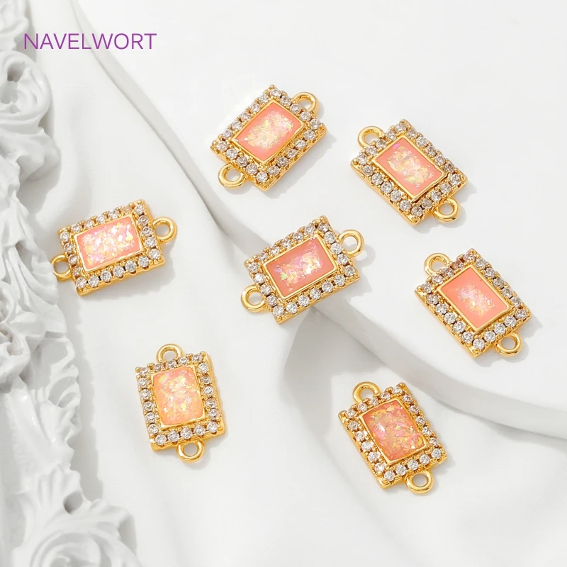 Connecteurs carrés plaqués or 18 carats à double trou, connecteurs pour bijoux, breloques incrustées de zircon, matériaux pour bijoux DIY