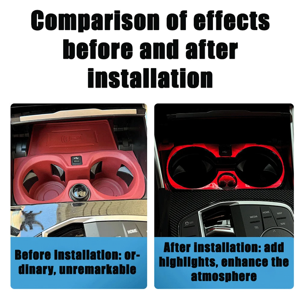 LED cup holder ambient light for BMW 3/4 Series i3 i4 G20 G28 armrest box, 11-color in-car decorative water cup ambient light