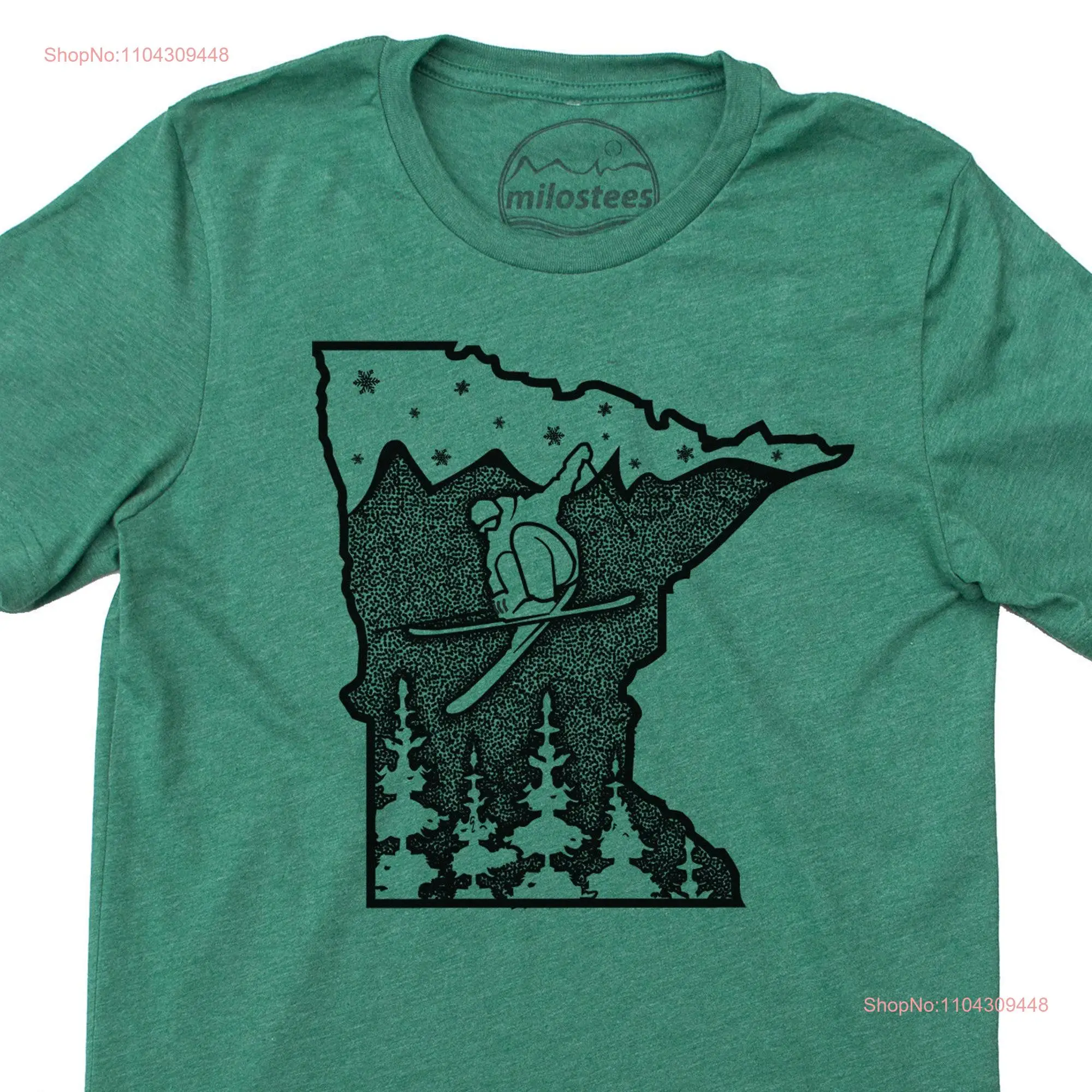 Ski Minnesota T shirt skiing the North Star state on a soft green hue for 10 000 lake adventures or Minneapolis MN gift