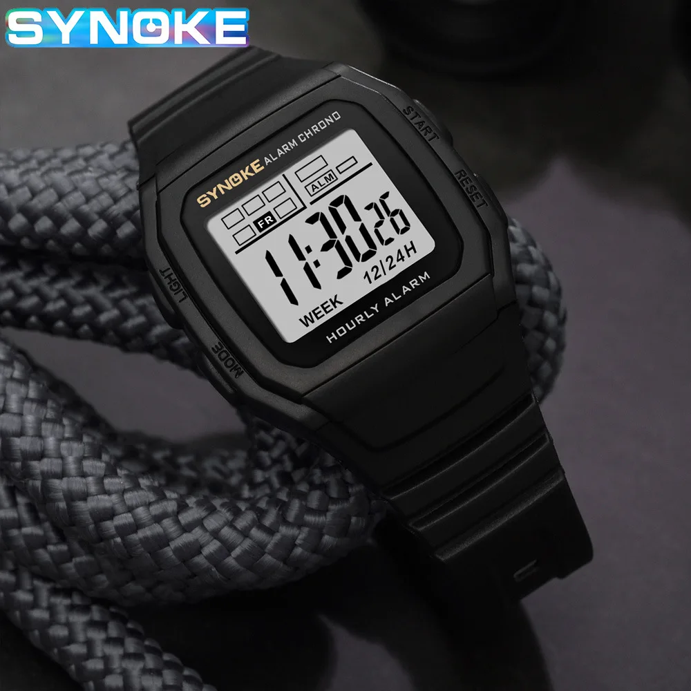 SYNOKE Digital Watch Student Electronic Outdoor Sports Boy Luminous Waterproof MultiFunction Watch Retro Square Watch