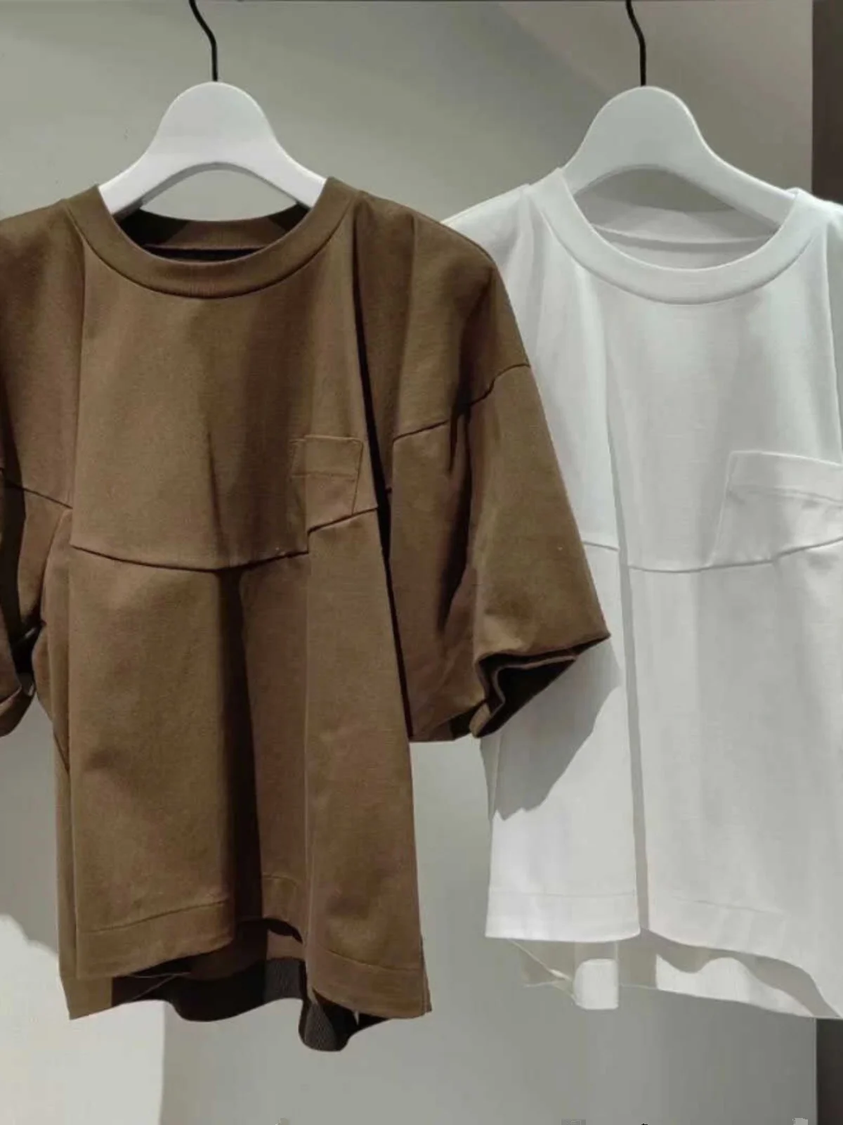 

FOG SACAI Japanese Style round Neck Color Casual Bubble Sleeve Short Sleeve T-Shirt Women's Top Summer Cotton Blend