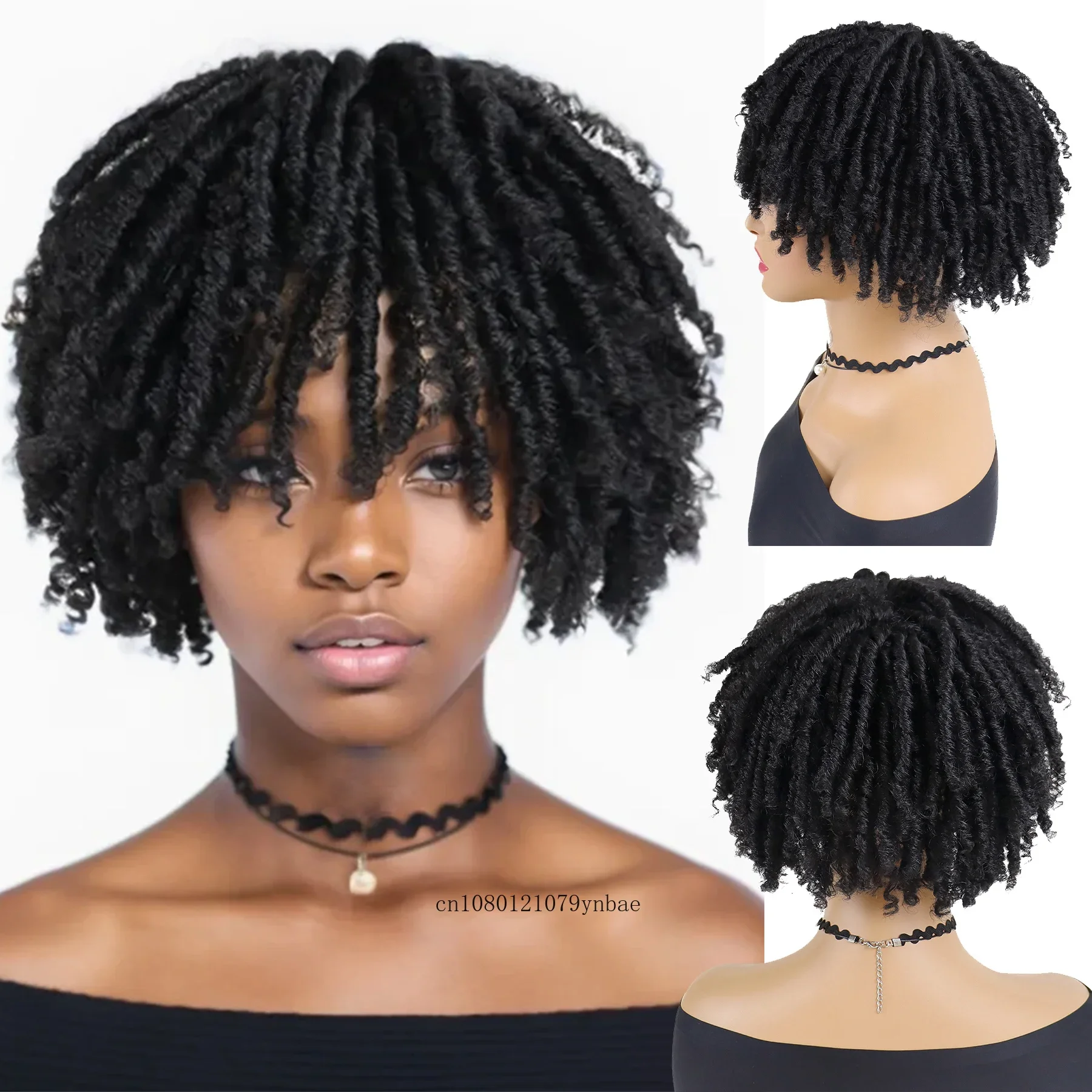 Pelucas de pelo sintético negro trenzado para mujer, peluca Afro corta rizada, peluquín, peluca para rastas, disfraz de fiesta diario, aspecto Natural