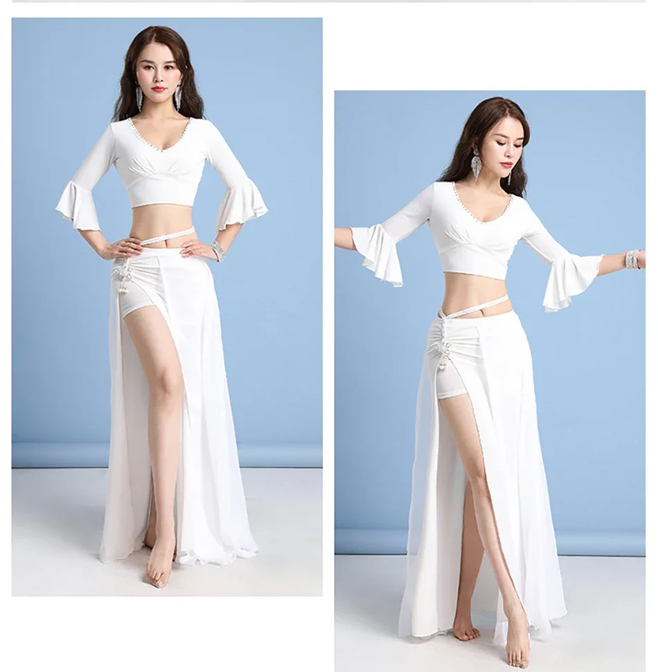 

Костюм для танца живота, комплект из 2 предметов: топ и юбка, наряд для взрослых женщин, сценический костюм, костюмы, тренировочная одежда