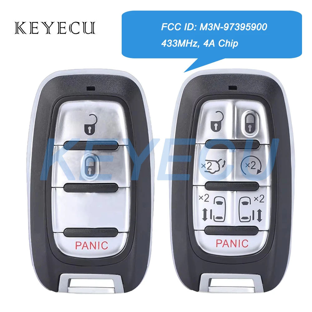 Keyecu M3N-97395900 68217827 68217832AC 433MHz 4A Chip Smart Remote Key Fob for Chrysler Pacifica 2017-2023 Voyager 2021-2023