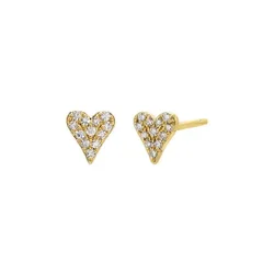 Geometric Cute Lovely Mini Paved Heart Stud Earring Gold Plated 925 Sterling Silver 5A CZ Jewelry