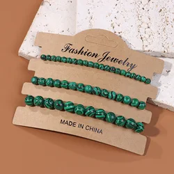 3Pcs/Set Natural Green Malachite Stone Bracelets 4 6 8mm Round Beaded Bracelet for Women Men Elastic Bracelet With Card Bangle