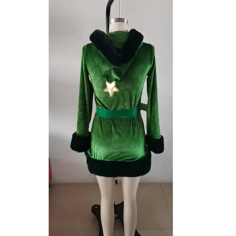 Women Christmas Tree Dress Cosplay Costume Hooded Sequin Fancy Clothing Belt Xmas Carnival Party Performance Roleplay Outfits
