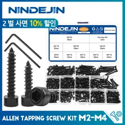 NINDEJIN Hex soket kapağı kafa akıllı vida takım M2 M2.6 M3 M3.5 M4 karbon çelik Allen başkanı dokunarak vida çeşitler kiti