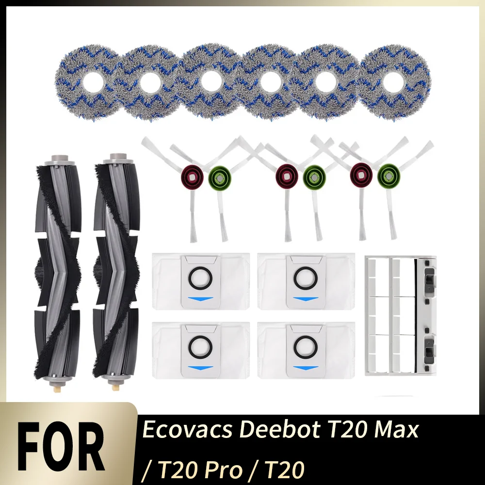 For Ecovacs Deebot T20 Max / T20 Pro / T20 Replacement Components Main Brush Cover Mopping Pad Dustbin Bag Edge Sweeping Brush
