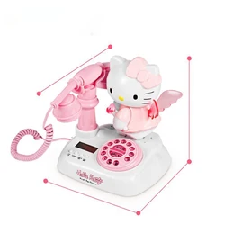 Sanrio Kawaii Anime Hello Kitty Pink Creative Cute Retro Antique Corded Landline Telephone Without Battery Child Toy Girl Gift