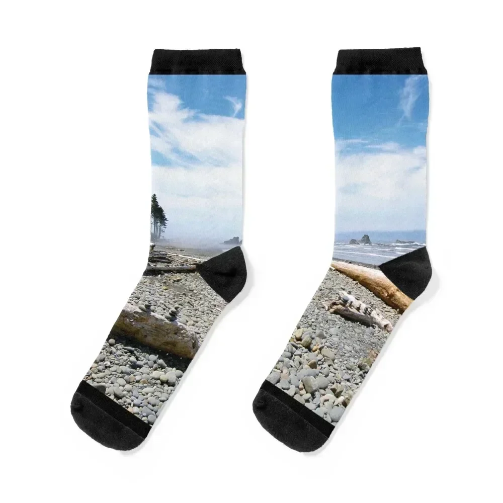 Pebble cairns at Ruby Beach, Washington Socks Novelties shoes Lots Socks Man Women's