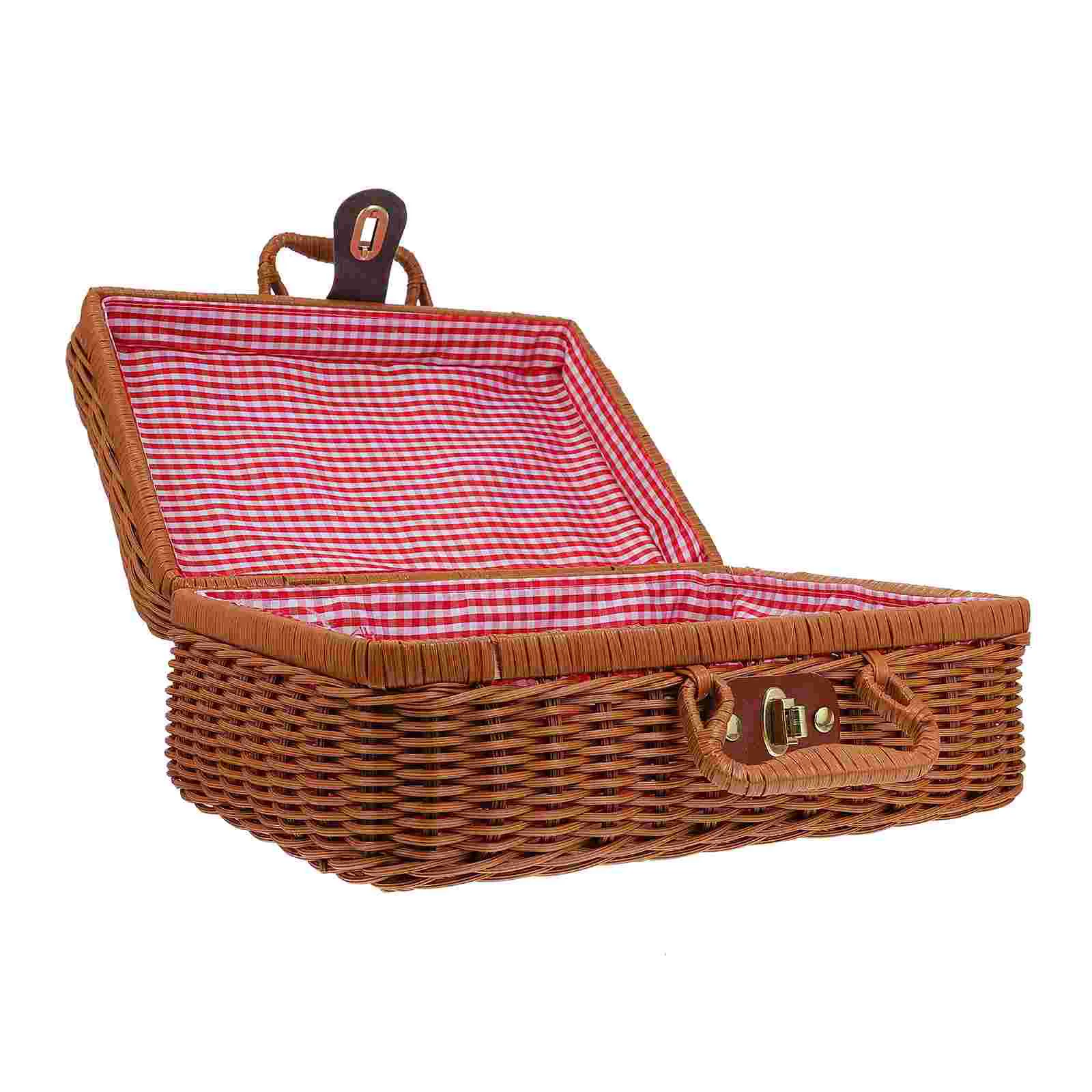 

Rattan Suitcase Cutlery Organizer Decorative Vintage Storage Basket Imitation Woven Pp Simulated Handwoven Travel Simulation