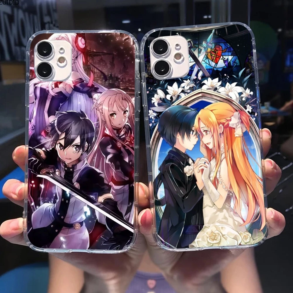 SAO Kirito Asuna Mobile Cell Phone Case for iPhone 15 14 13 12 11 X XR XS 8 Pro Max Plus Mini Clear Transparent Cover Shell