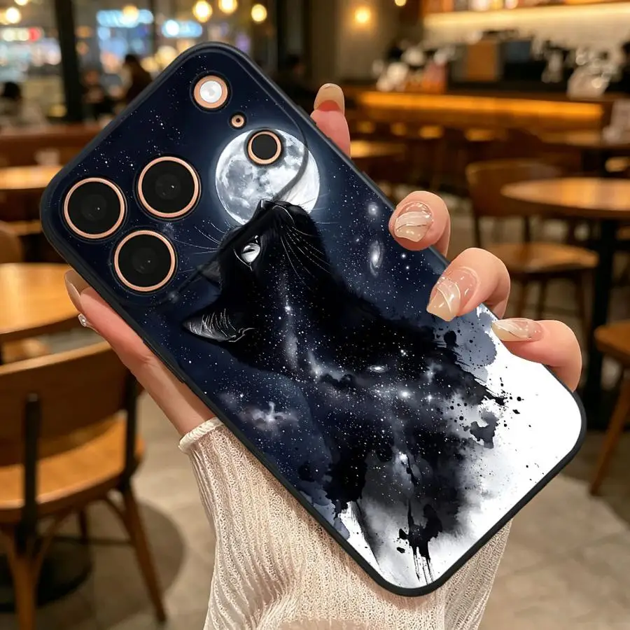 Case for Apple iPhone 17 Pro Max 15 Plus 17e 16e 14 Air 12 16 11 13 Mini 7 8 X XS XR Phone Cover Galaxy Black Cat