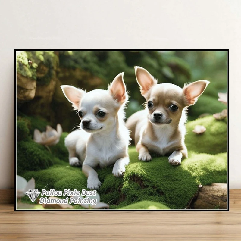 Little White Chihuahua Dog AB Diamond Mosaic Painting Cute Puppy Pet Animals Cross Stitch Embroidery Diy Handcraft Decor