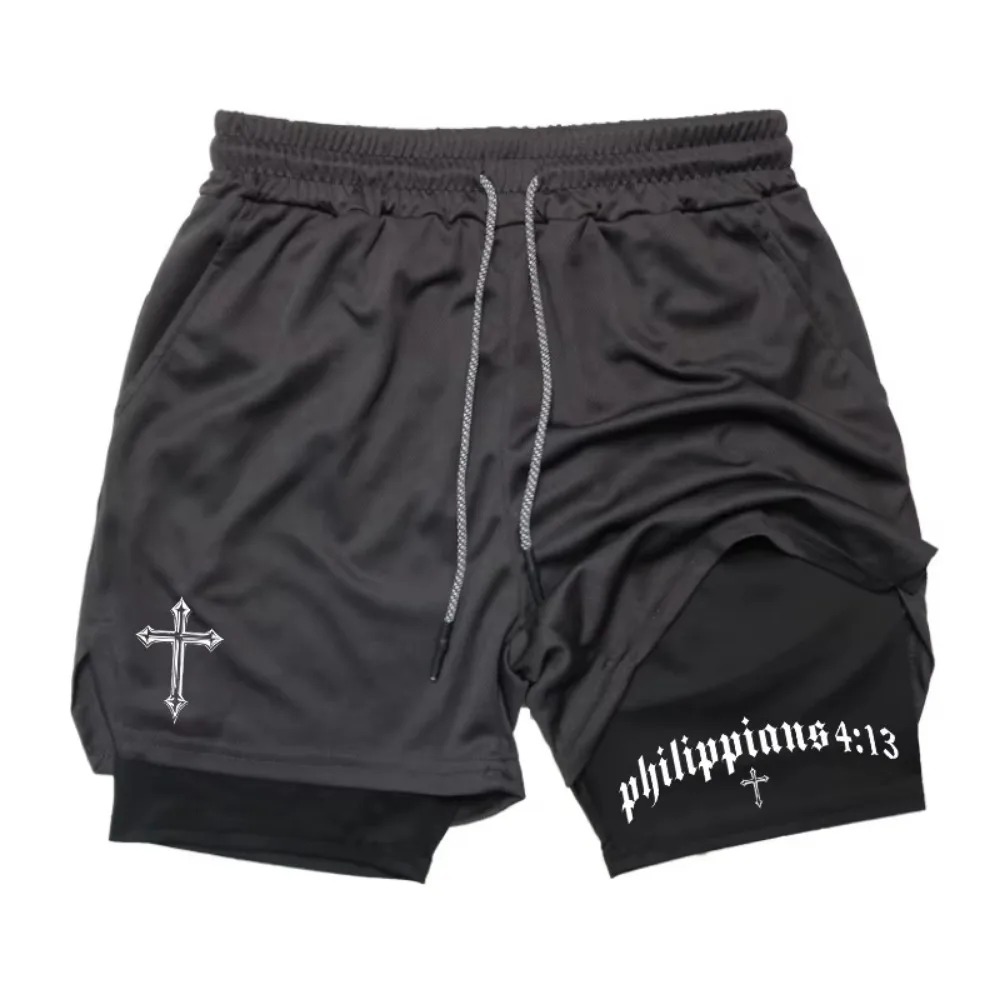 

Latest Cross Bible Graphic 2-in-1 Athletic Shorts Men Fitness Christian Gym Workout Running with Cell Phone Pocket Towel Shorts