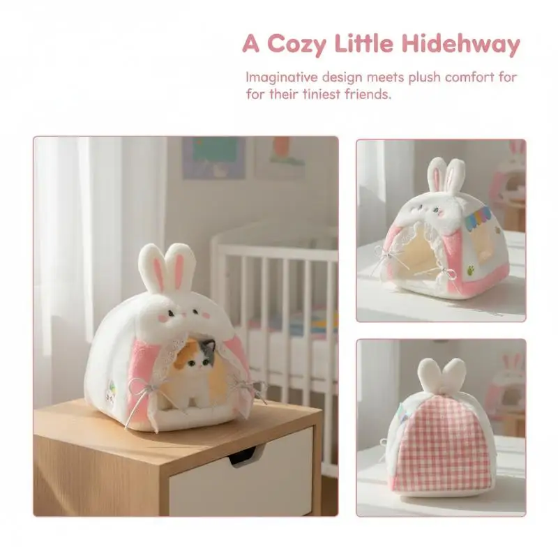 Mini Cute Plush Rabbit Tent Soft Fluffy Dollhouse Accessory Lovely Desktop Decor for Office Desk Decoration