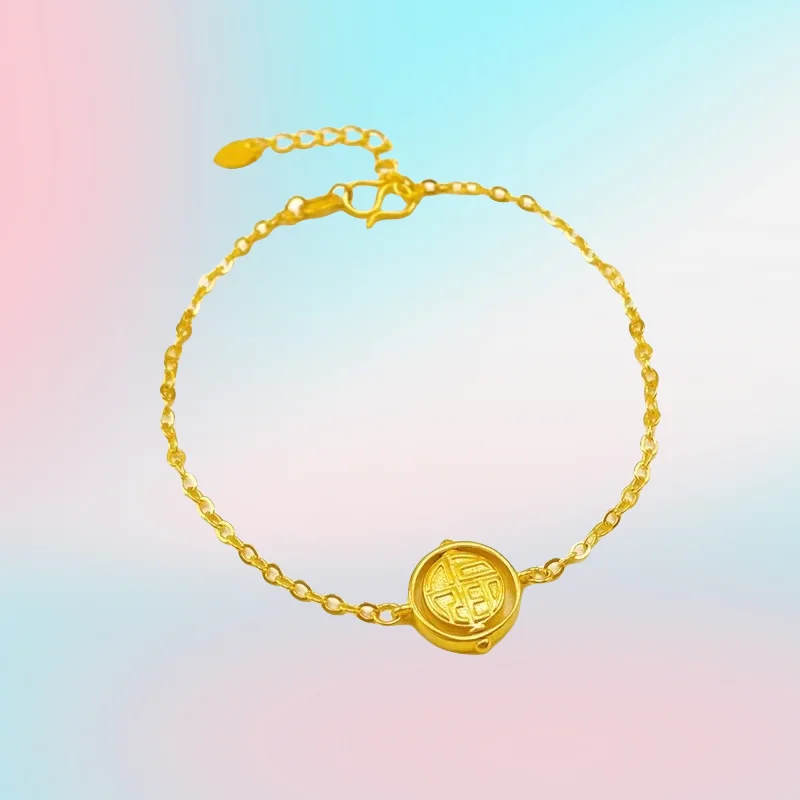 

NEW 9999 Real Gold 24K Gold Edition Fu Character Bracelet, National Wind Smart Rotating Fu Brand Thin Bracelet, Female