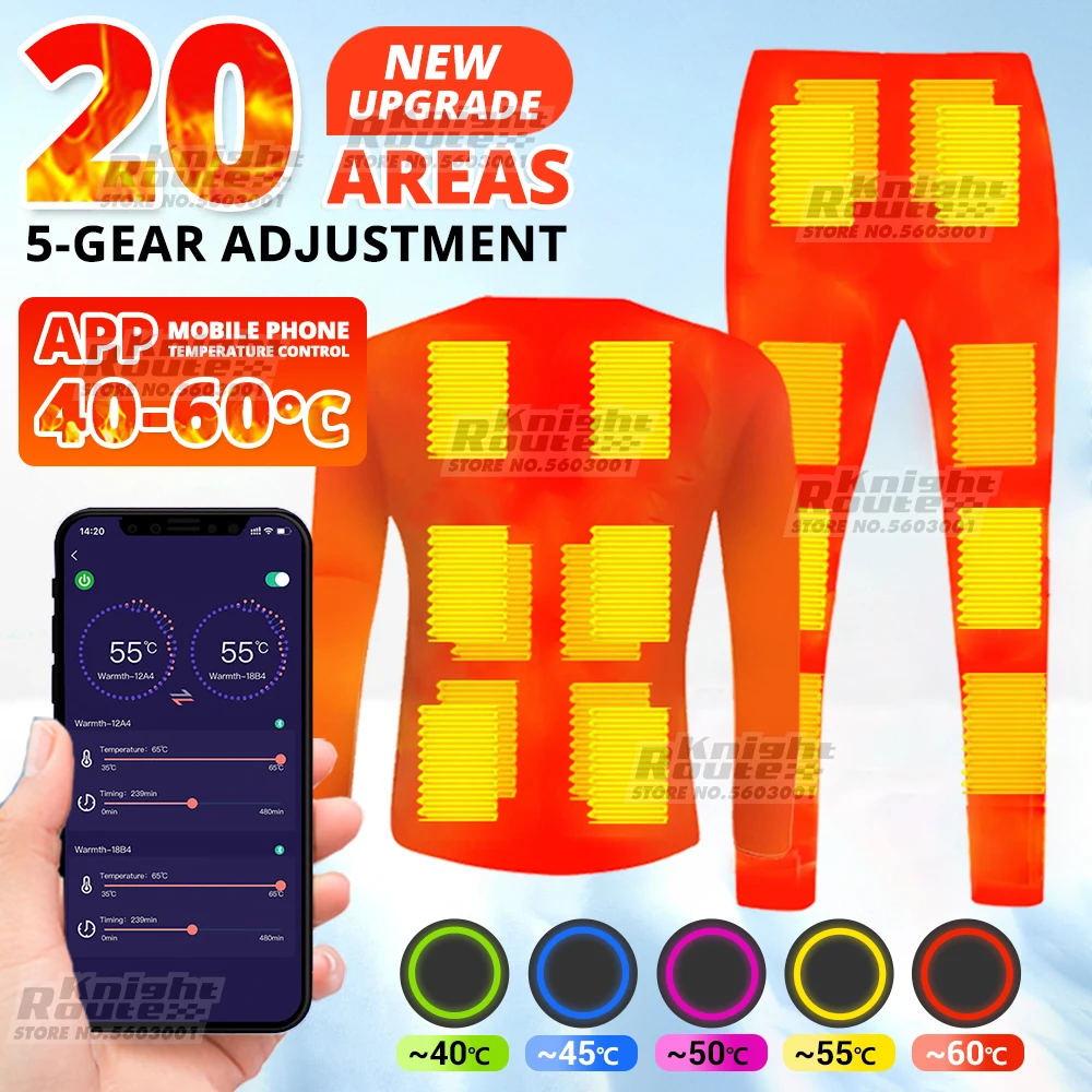 

20Area APP control Graphene Heated Jacket Thermal Underwear Women Men Ski Suit USB Electric Heated Clothing Shirt Winter Fishing