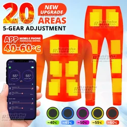 20Area APP control Graphene Heated Jacket Thermal Underwear Women Men Ski Suit USB Electric Heated Clothing Shirt Winter Fishing