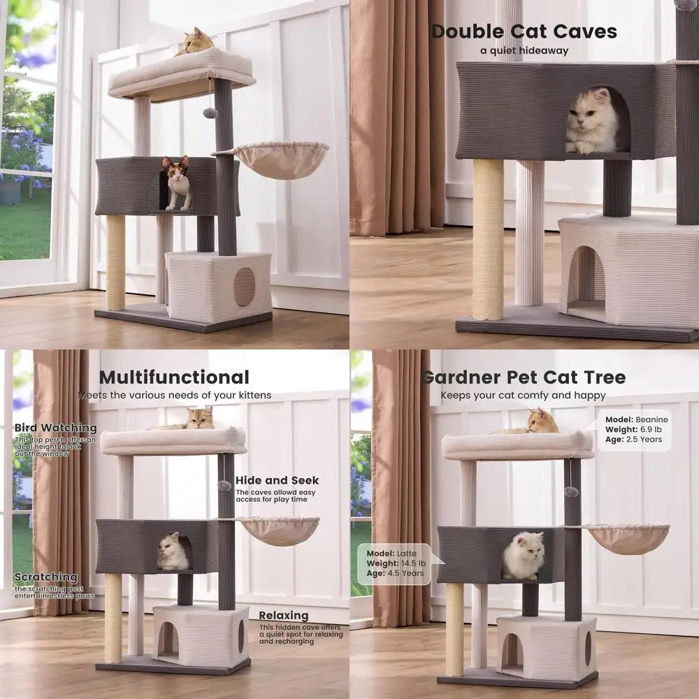 

41, высококачественная кошачья башня для кошек среднего и большого размера, прочная, с толстыми стойками толщиной 2,8 дюйма, моющиеся верхние жердочки, компактный дизайн для Apa