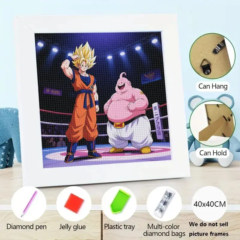 

1 шт. DIY 5D комплект алмазной живописи, Dragon Ball Z Goku Super Saiyan vs Majin Buu, полная дрель, стразы, вышивка, 40x40 см аниме