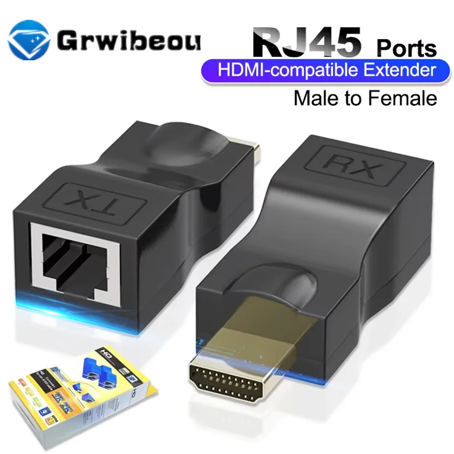 4K HDMI-compatible Extender RJ45 Ports Up to 30m Over CAT6 5E Network Ethernet LAN TX RX Adapter Cable HDTV to RJ45 for DVD PS4