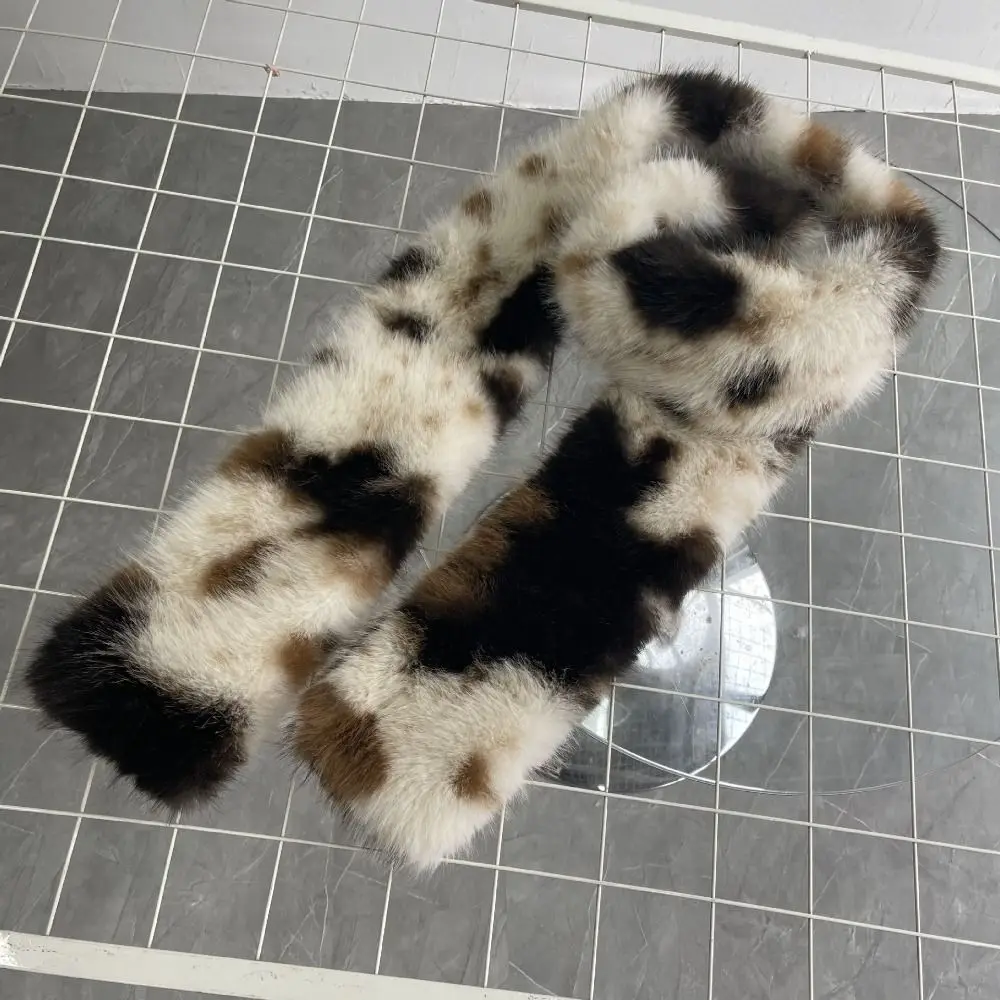Vintage Thickened Scarf Lengthened Soft Long Fur Scarf Leopard Pattern Warm Lining Leopard Print Scarf Winter Season